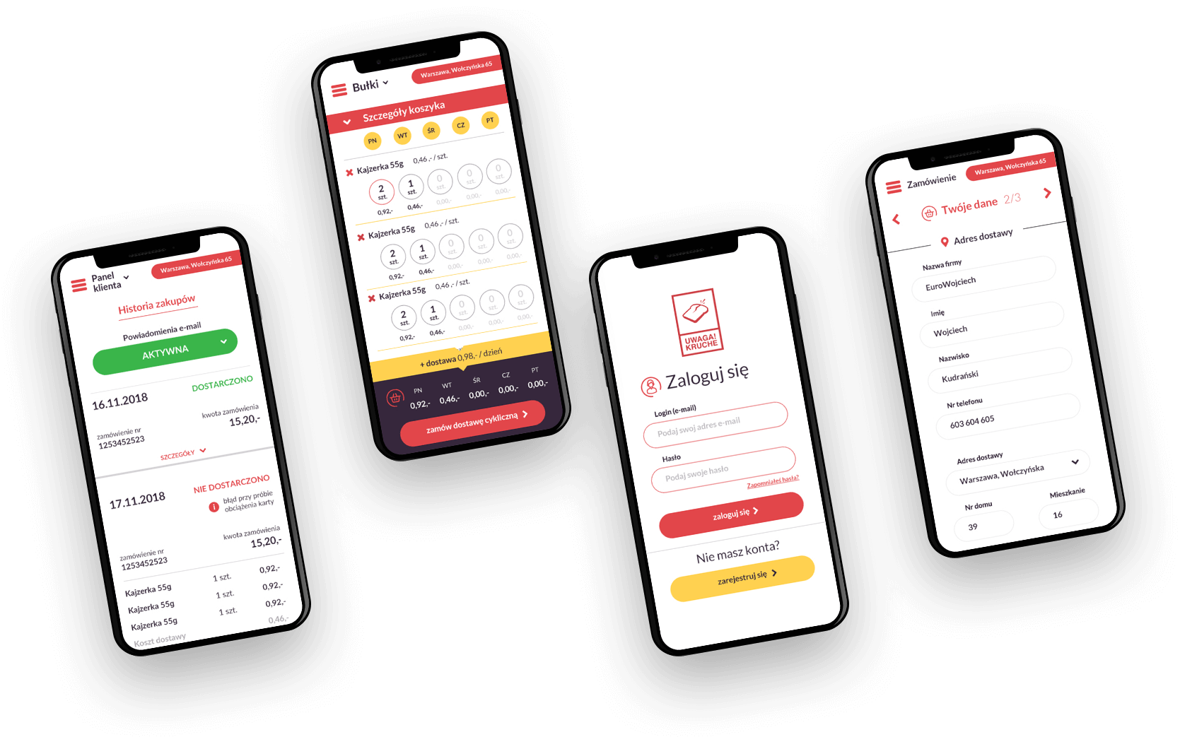 Smartfony- różnorodne screeny z aplikacji